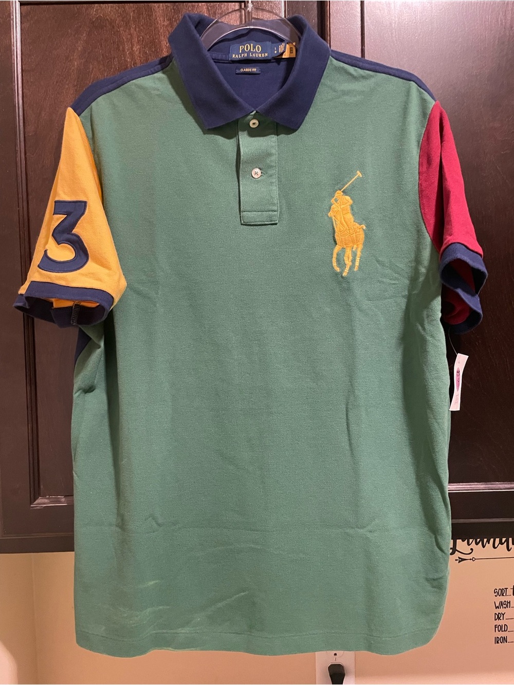 Polo Ralph Lauren Green Color Block Polo Yellow Big Pony Large